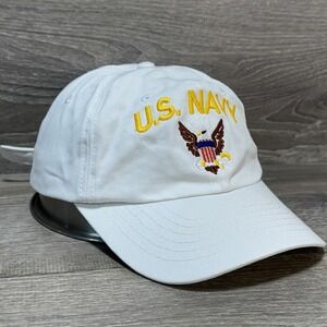 U.S. Navy Hat Cap Strap Back White Embroidered Eagle Military Cotton Mens Dalix